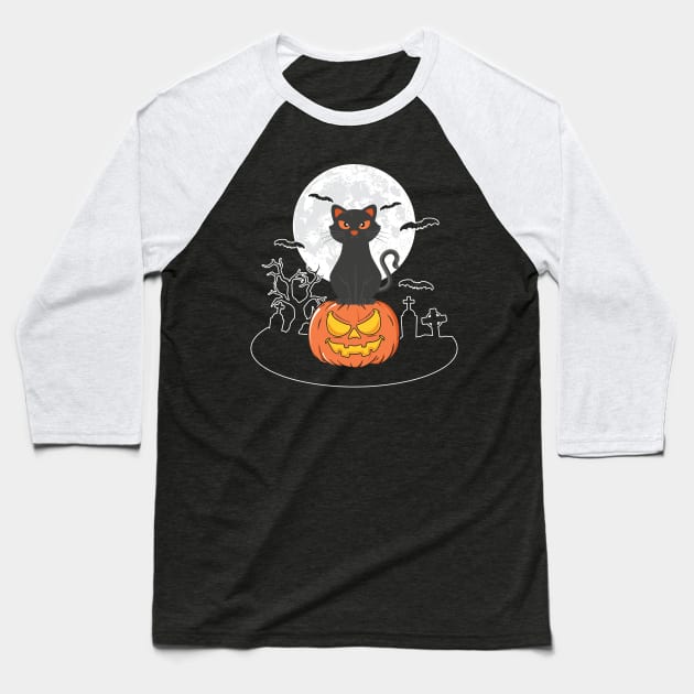 Halloween cat Baseball T-Shirt by MZeeDesigns